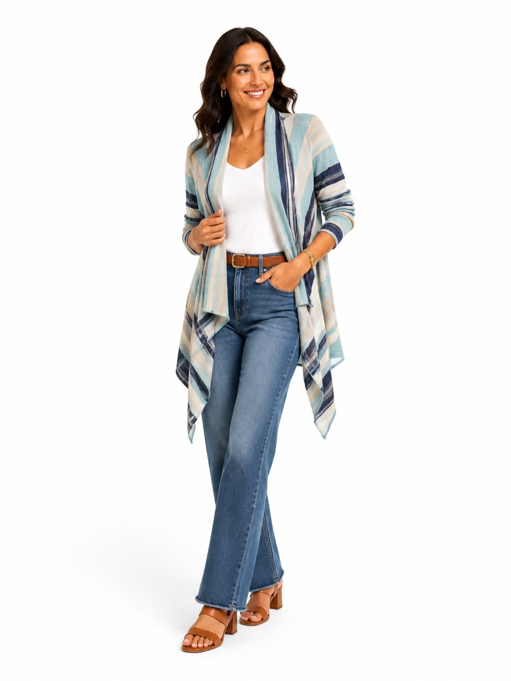 Open-Front goddis brand Striped Draped Cardigan - Blue Multi CT